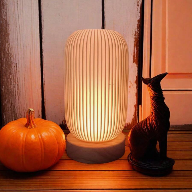 Tischlampe LED Gerippt Wohnzimmer | Holzsockel